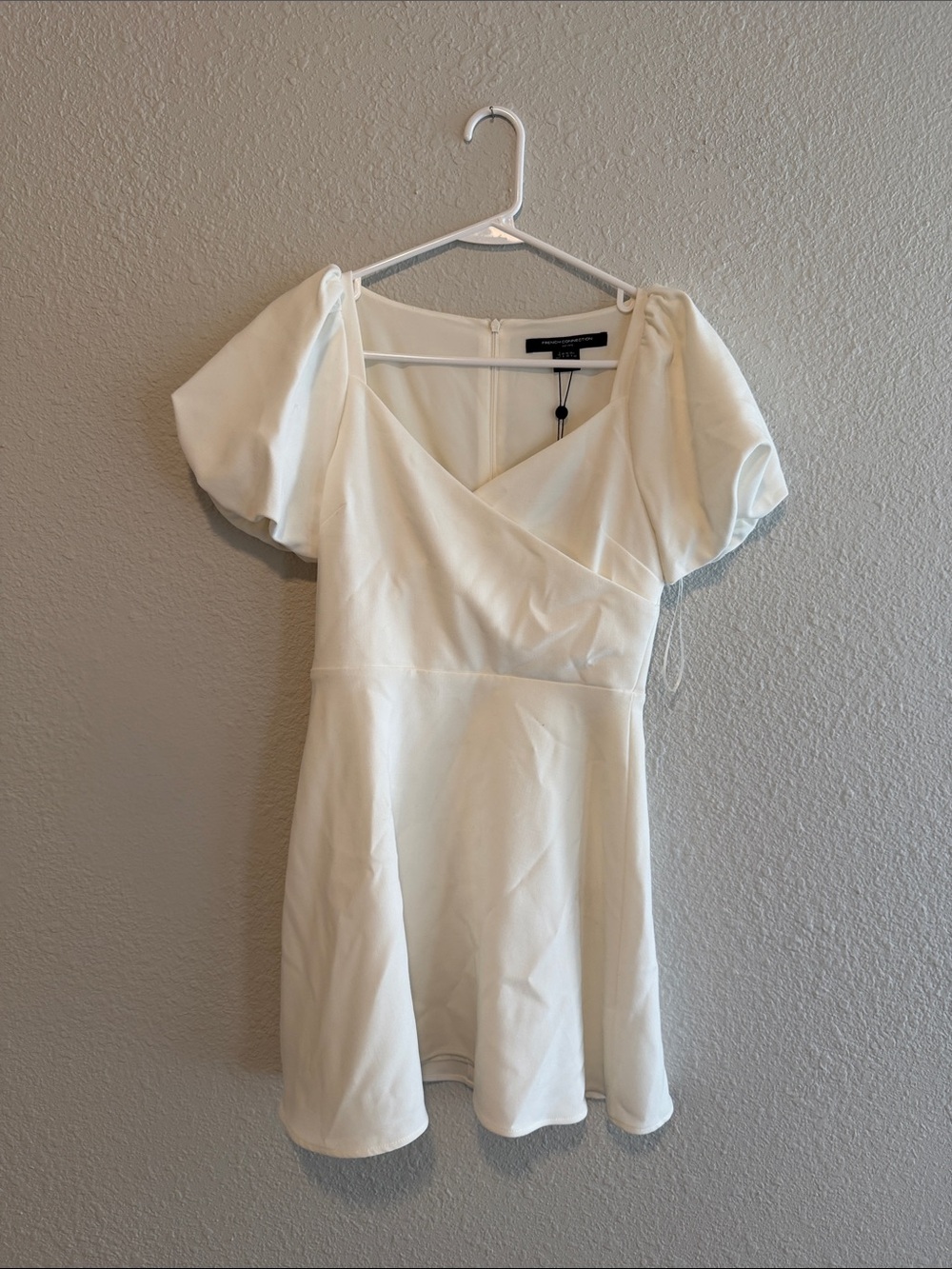 French Connection Cream Puff-Sleeve V-Wrap Mini Dress